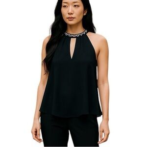 Lush Medium Black Sheer Halter Top Choker Beaded Glam
